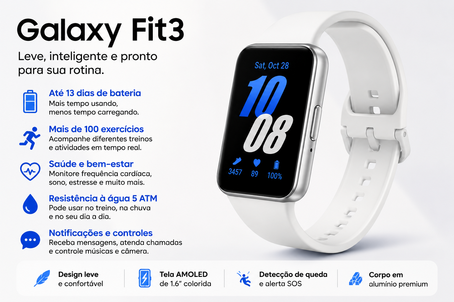 Galaxy Fit3 com principais recursos e benefícios
